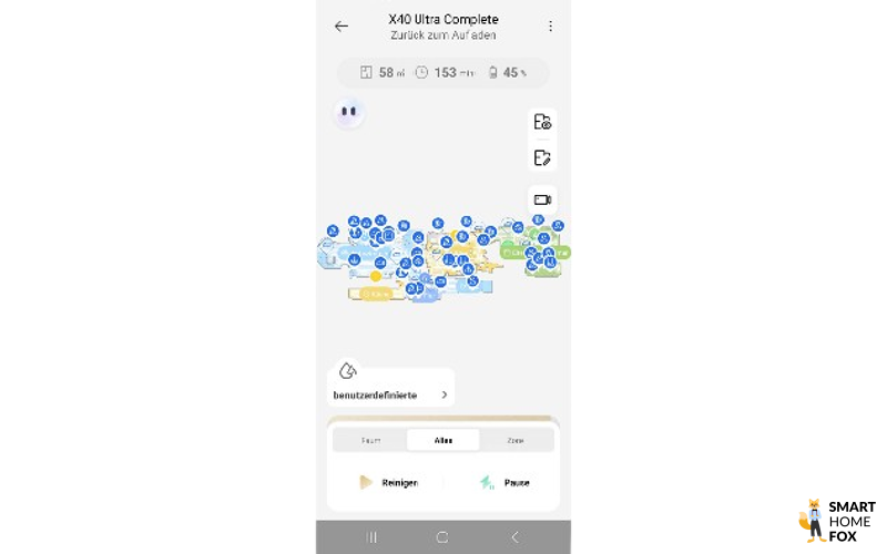 Die starke Akkuleistung des Dreame X40 Ultra im Test ist zu sehen.
